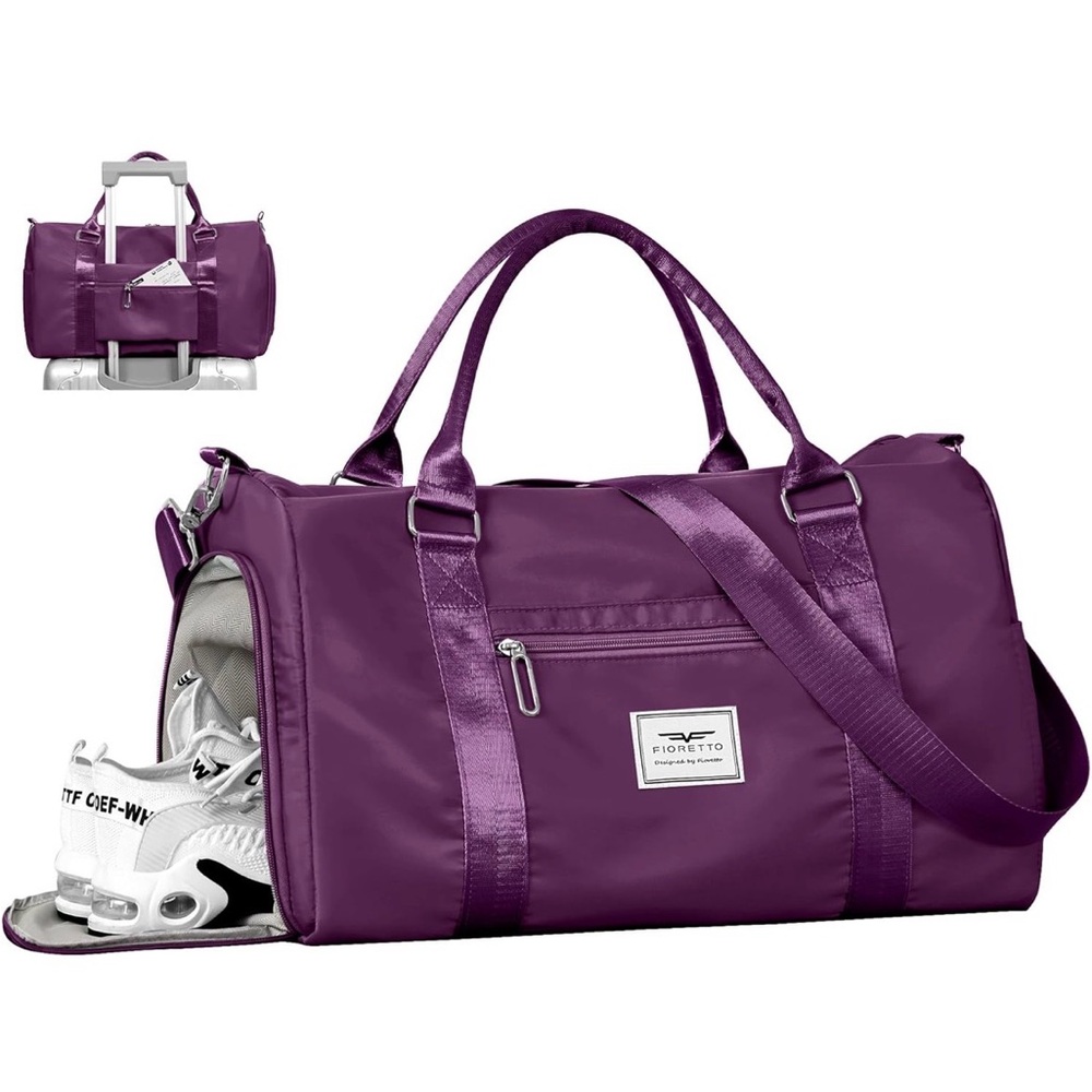 Purple Travel Duffel Bag FIORETTO Womens Gym Tote Duffle Bag Wet & Shoe Pocket